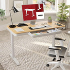 Standing Desk with Drawer, Electric Height Adjustable Home Office Desk with Storage & USB Ports, 55 inch Maple Wood Tabletop/White Frame