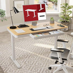Standing Desk with Drawer, Electric Height Adjustable Home Office Desk with Storage & USB Ports, 48 inch Maple Wood Tabletop/White Frame