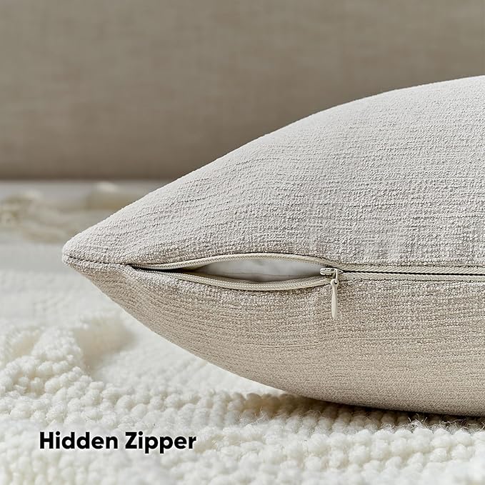 FUTEI Oatmeal Chenille Decorative Throw Pillow Covers 26x26 Inch Set of 2,Soft Cozy Faux Linen Textured Euro Pillow Shams,Farmhouse Home Decor for Couch Living Room