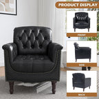UIXE Faux Leather Accent Chair for Living Room, Tufted Arm Chair Retro Upholstered Club Armchair with Solid Wood Legs, Black Blue