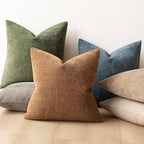 Foindtower Pack of 2 Soft Textured Chenille Throw Decorative Pillow Covers Square Accent Solid Cushion Cover Cozy Neutral Farmhouse Pillow Case for Couch Sofa Bedroom Living Room 22x22 Inch,Dark Green