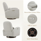 Watson & Whitely Swivel Glider Chairs, Nursery Rocking Chairs Power Recliner with Pillow Lumbar Support Charging Ports & Solid Wood Base for Living Room, Grey