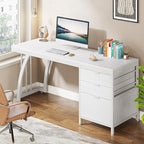 Tribesigns Computer Desk with 3 Drawers, 59-Inch PC Desk with Reversible Drawers, Industrial Study Writing Table Workstation with File Storage for Home Office, White