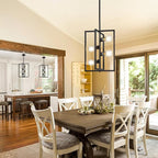 Black Chandelier Light Fixture Modern: 4-Light Farmhouse Kitchen Island Lighting, Geometric Dining Room Light Fixtures, Rustic Industrial Entryway Pendant Lights, for Living Room, Bedroom, Foyer