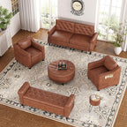 Mid Century Modern Accent Chair, 30 Inches PU Leather Armchairs, Barrel Chair Living Room Chairs Club Chair with Cushion Reading Chair for Bedroom, Apartment, Reading Room, Brown