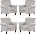 Prilinex Upholstered Living Room Chair Set of 4 - Large Comfy Fabric Accent Chair Single Sofa with Cushion, Rolled Armrest & Nailhead Trim, Mid Century Modern Armchair for Bedroom, Office, Grey