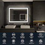 ISKM Framed LED Mirror for Bathroom 57"x36", Dimmable LED Bathroom Mirror with Lights, Anti-Fog, Front and Backlit Lighted Mirror 3-Colors, Shatterproof, Memory Function