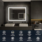 ISKM Framed LED Mirror for Bathroom 36"x36", Dimmable LED Bathroom Mirror with Lights, Anti-Fog, Front and Backlit Lighted Mirror 3-Colors, Shatterproof, Memory Function