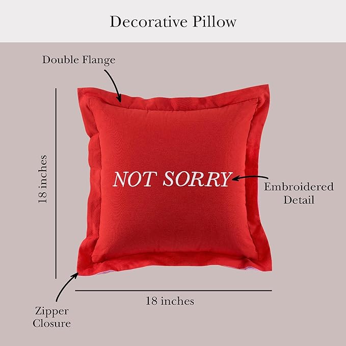 kate spade new york, Sorry Reversible Decorative Pillow for Bed or Sofa, Cotton and Linen Cover Throw Pillow, 18 x 18, Red