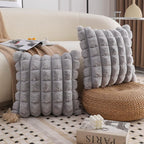 Neelvin Grey Faux Fur Cozy Soft Plaid Decorative Throw Pillow Covers 16x16 inch Set of 2,Velvet Pillowcase Cushion Case for Sofa Couch