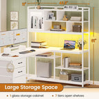 SEDETA L Shaped Computer Desk, 58'' Office Desk with 3 Drawers and Bookshelf, L Shaped Corner Desk with Storage Shelves and LED Light for Home Office, Gaming Desk, L Desk, White