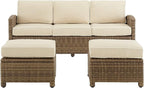 Crosley Furniture Bradenton 3-Piece Outdoor Sofa Patio Furniture Set, Wicker Conversation Sets for Porch, Brown with Sand Cushions