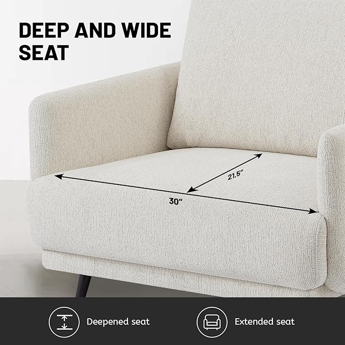 Oversized Accent Chair for Living Room Chairs Reading Arm Chair Comfy Modern Single Sofa Side Chairs with Metal Legs & Soft Cushion for Bedroom, Waiting Room (Chenille Oatmeal, Set of 1)