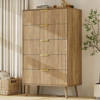 LYNSOM Fluted Dresser and Nightstand Sets 2 Piece, 2-Drawer Nightstands and 5-Drawers Dresser, Wood Bedroom Furniture Set for Home, Bedroom, Hallway, Natural Oak