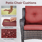 10-Piece Outdoor Patio Cushion Set - Fade & Water Resistant with Removable Olefin Cover, 22x24x4 Inch Memory Foam Cushions for Wicker Sectional Sofa – Red/Buckle