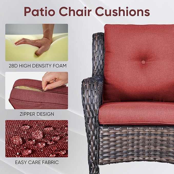 Patio Chair Cushions 4 Packs - Outside High Back Thick Water-Resistant Cushion 22x24 with Zipper Cover for Outdoor Glider Rocking Chairs Loveseat Couch – Red/Buckle