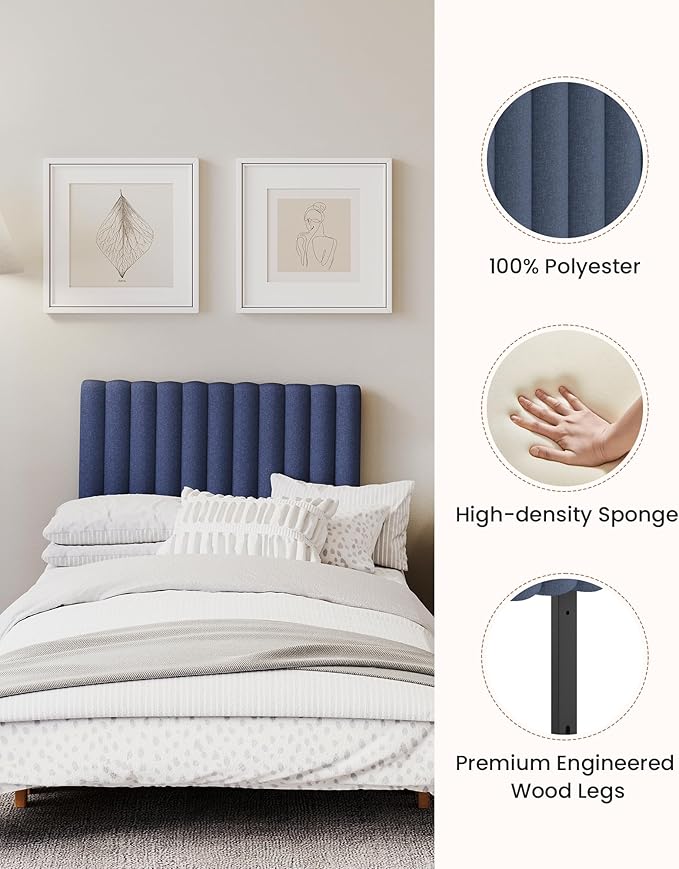 Upholstered Headboard for Twin Size, Adjustable Height Channel Tufted Headboard for Bedroom, Modern Style, Navy Blue