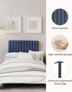 Upholstered Headboard for Twin Size, Adjustable Height Channel Tufted Headboard for Bedroom, Modern Style, Navy Blue