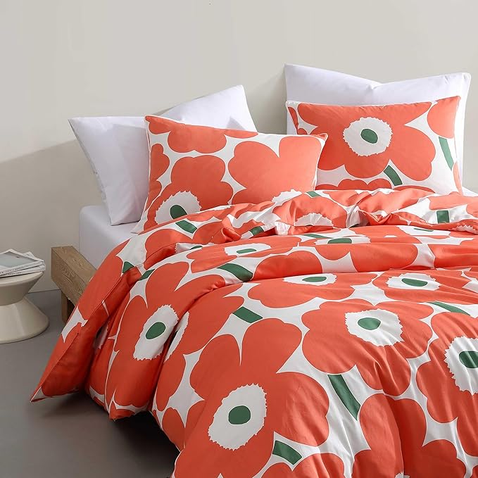 Marimekko - Duvet Cover Set, Super Soft Organic Bedding, Casual Home Decor (Unikko Orange, King)
