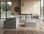 Oversized Cloud Couches for Living Room, Boneless Sectional Couch with Ottoman, 7 Seater Large Modular Sectional Sofa, Light Grey