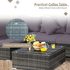 Tangkula 7 Pieces Patio Rattan Furniture Set, Patiojoy Outdoor Conversation Set with Cushions and Tempered Glass Coffee Table, All-Weather Sectional Sofa Set for Garden, Lawn, Backyard (Grey)