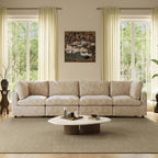 WJShome Modern Sectional Sofa 134 Inch 4-Seater Cloud Couch with Chenille Deep Seat Couches for Living Room, Bedroom and Apartment，Khaki