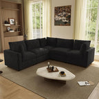 WJShome V Shaped Sectional Couch 100 Inch 5-Seater Modern Modular Sofa,Chenille Deep Seat Couches for Living Room, Bedroom and Apartment，Black
