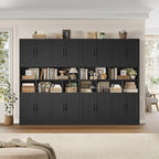 HORSTORS 71" Tall Storage Cabinet, Large Kitchen Cabinet with Deep Shelves and Doors, 47" Freestanding Display Shelf with Storage for Home Office, Living Room, Black