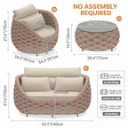 4 Piece Aluminum Patio Furniture: Hand Woven Rope Sofa - Modern Outdoor Sofa Seating with Cushion - All Weather Patio Set for Deck, Yard, Garden, Poolside, Hotel - Terracotta