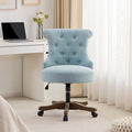 Home Office Chair Adjustable Height Swivel Chair with Wheels Linen Fabric Upholstered Computer Desk Chair with Wooden Legs Comfortable Armless Chair for Home Office Study Studio(Teal)