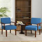 KOMFOTT Upholstered Accent Chair, Mid-Century Modern Armchair with Rubber Wood Frame, Linen Fabric Living Room Chair with Padded Seat & Backrest, Comfy Reading Chair for Bedroom, Waiting Room, Blue