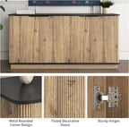 LKTART 55" Sideboard Buffet Cabinet with Storage, Wooden Fluted Storage Cabinet Sideboard with Adjustable Shelves Metal Rounded Corner for Kitchen Living Room (Natural)