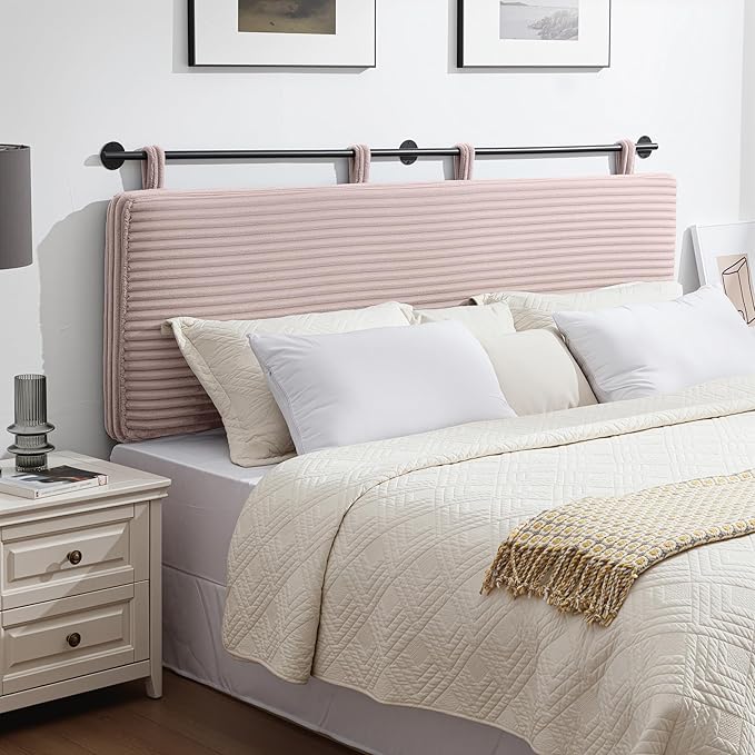UEV King Headboard Only, Wall Mounted Hanging Upholstered Bed Head Board, Modern Vertical Channel Design of Fine Flannel, Elegant Pink Fluted Headboard for Bedroom (Pink, King Size)