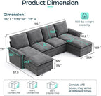 LINSY HOME U Shaped Cloud Couch Sectional Sofa, 115" Modular Couches with Double Chaise Lounge, Chenille 4 Seater Sofa Set for Living Room, Apartment, Office, Grey