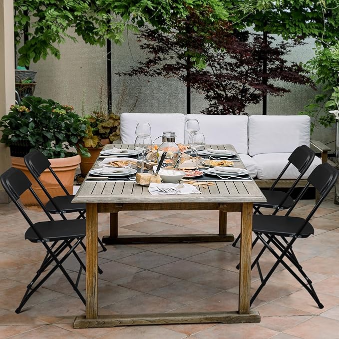 6 Pack Black Plastic Folding Chairs, Portable Party Chairs, Stackable Commercial Seats with Steel Frame for Home Office Wedding Party Indoor Outdoor Events Chairs, 350lbs Capacity