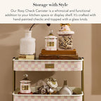 MACKENZIE-CHILDS Rosy Check Enamel Canister, Pink-and-White Kitchen Storage Container with Lid, Mini