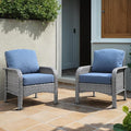 2 Pieces Wicker Patio Chairs - Outdoor Rattan Chairs Set of 2,All-Weather PE Wicker Dining Chair Set with High Back and Deep Seating for Deck Porch,Blue
