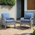 2 Pieces Wicker Patio Chairs - Outdoor Rattan Chairs Set of 2,All-Weather PE Wicker Dining Chair Set with High Back and Deep Seating for Deck Porch,Blue