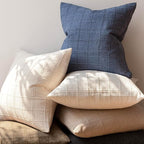 Foindtower Set of 2 Decorative Linen Check Throw Pillow Covers Neutral Long Body Lumbar Cushion Covers Farmhouse Vintage Home Decor for Sofa Chair Couch Bedroom Living Room,14×36 Inch,Blue