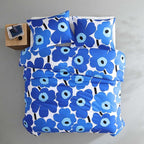 Marimekko - Full/Queen Duvet Cover Set, Cotton Percale Reversible Bedding with Matching Shams, Floral Home Decor (Unikko Blue, Full/Queen)
