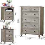 Farmhouse Dressers and Night Stand Set of 3, Wood 43.5'' Tall Dresser and 18'' Wide Chest of Drawers, Roman Column Nightstand Set of 2, Bedroom Furniture Dresser Suites for Living Room, Hallway, Home