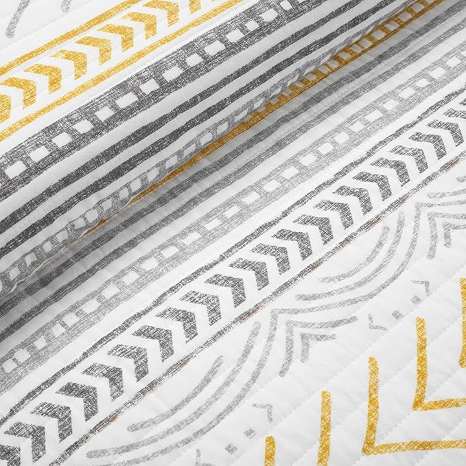 Lush Decor Hygge Geo Pattern Striped 3 Piece Quilt Bedding Set, Full/Queen, Yellow