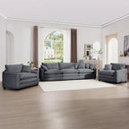 mikibama Luxury 3 Piece Sofa Set, 3-Seater & 2 Single Sofa Set, Modern Corduroy Comfy Cloud Couches Set for Living Room Office with 2 Armrest Pillows and 5 Toss Pillows, Grey