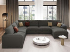 EASE MOOSE Large Faux Leather Sectional with Ottoman, Oversized Modular Couch, Modular Sectional Sofa with Deep Seat, Scratch Resistant Faux Leather Material, U Shaped Couch for Big Spaces, Grey