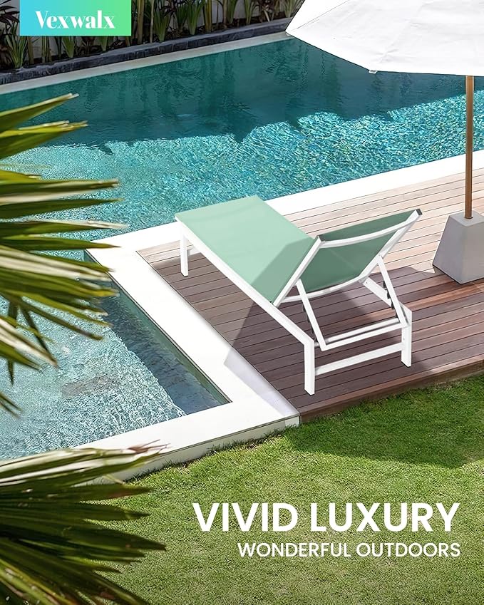 Outdoor Lounge Chairs Set of 2 for Pool, Aluminum Chaise Lounge Chairs with 5-Position Recliner, Patio Lounge Chair for Backyard, Poolside, Deck, Lawn, Light Green