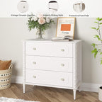 3 Drawer Dresser, 32 inch Wide Dresser for Bedroom, Modern Wood Chest of Drawers, Turned Legs Nightstand with 3 Drawers for Dorms, Hallway, Entryway (White)