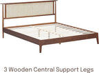 NTC Ruby Wooden Bed Frame with Headboard and Natural Rattan, Solid Oak/Rubber Wood Foundation with Silent Slats, 1000 Lb Capacity, Effortless Assembly (Natural Cane - Dark Walnut, Queen)