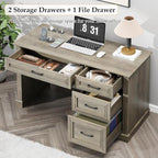 Vabches Farmhouse 47" Executive Desk, Computer Desk with Drawers and File Drawer, Workstation Computer Desk with Charging Station for Home Office,Study,（Dark Grey