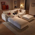 Modular Cloud Sofa, 110.2" Cloud Sectional Couches with Deep Seat, L-Shape 3-Seat Couch with Ottoman for Living Room, Modern Comfy Couch with Washable Cover, Wide Armrest (White,3 Ottomans)