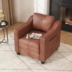 Faux Leather Accent Chair Set of 2 for Living Room, 30 Inches Barrel Upholstered Armchair, Cozy Mid Century Modern Club Arm Chair Single Sofa for Bedroom, Apartment, Reading Room, Brown